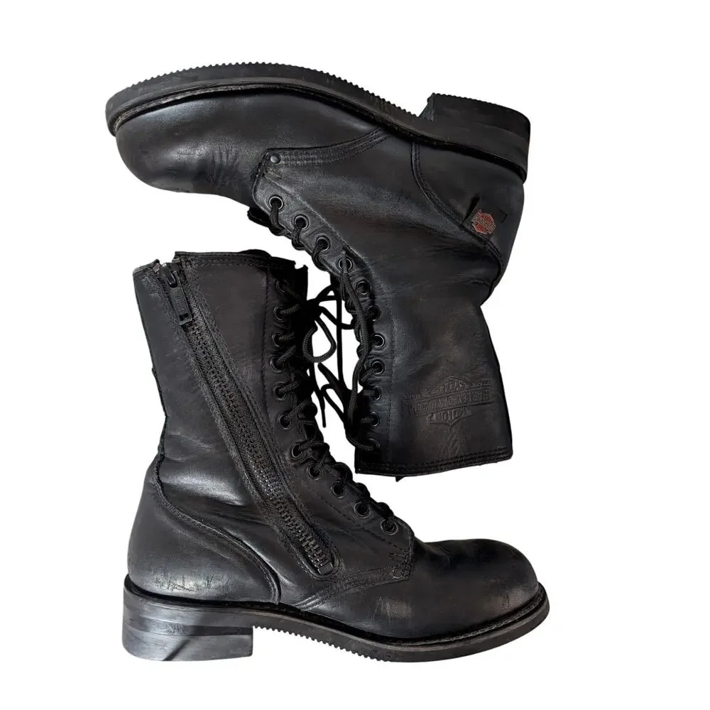 HARLEY DAVIDSON! BLACK GENUINE LEATHER CLASSIC HEAVY DUTY BIKER BOOTS! SZ 11M